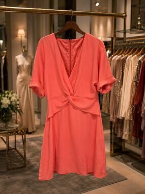 Trina Turk Nabila Orange Twist Front Peplum Dress NWT Sz 6 V-Neck Career Casual